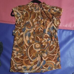 A.L.C. Brown Paisley-Print Cap-Sleeve Blouse with Blue & Cream Accents